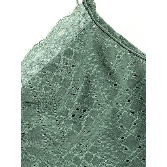 Green Camisole Eyelet Lace S Forest Fairy Coquette Ruched Bust Dainty Goblincore - Picture 3 of 9